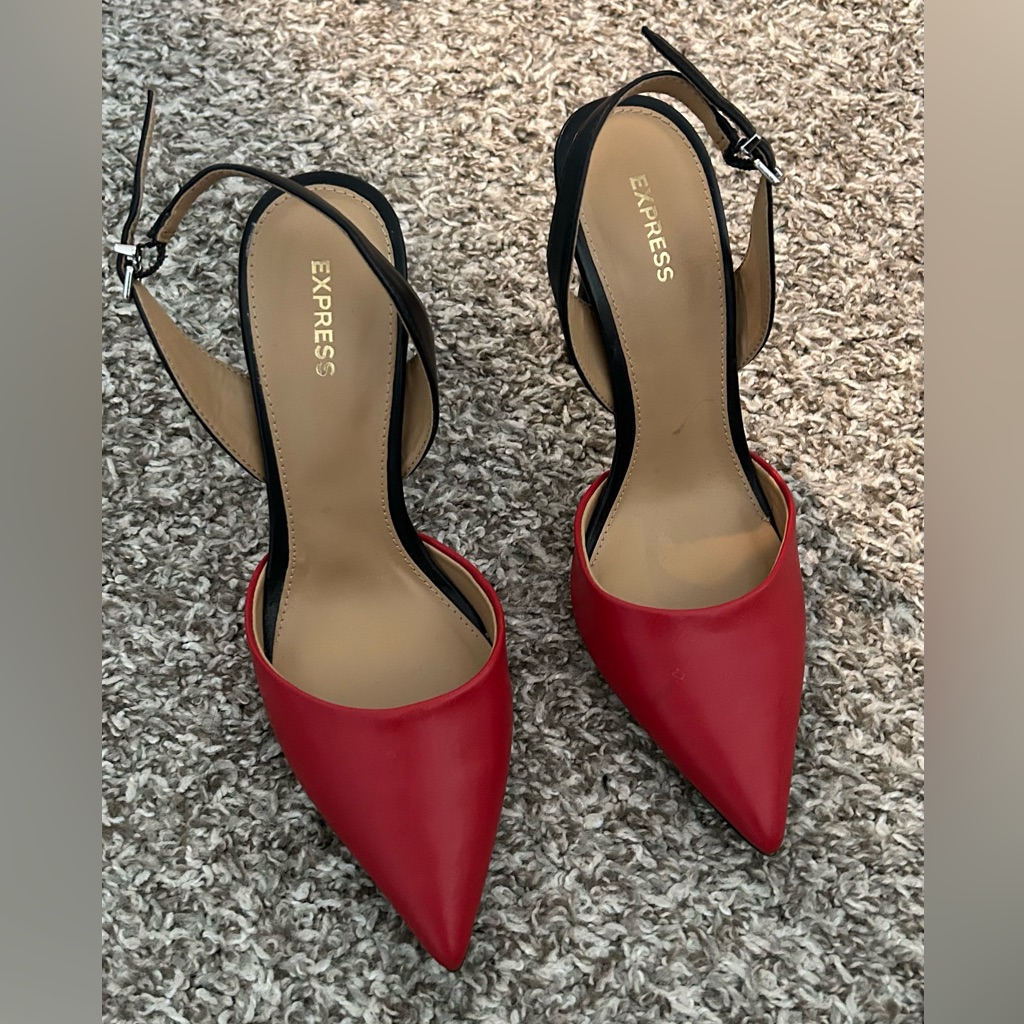 Express Vibrant Red And Black Slingback Heels